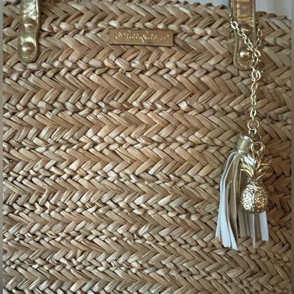 💛🧡Lilly Pulitzer LARGE Straw Beach Tote with Stylish Lining and Golden handles - Picture 6 of 10